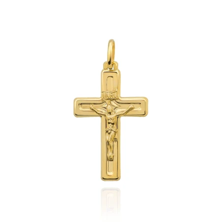 Krzyżyk złoty błyszczący z ukrzyżowanym Jezusem