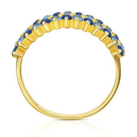 Złoty pierścionek z niebieskimi cyrkoniami