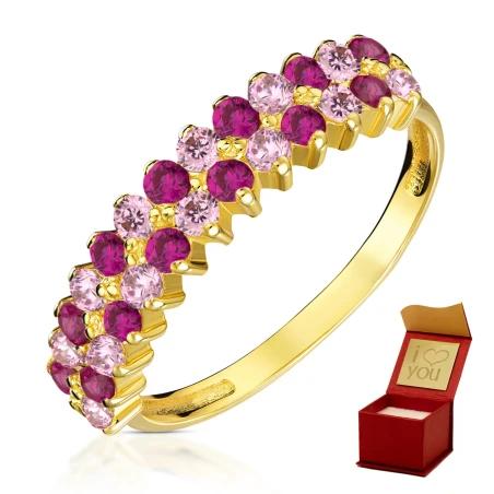 Złoty pierścionek 333 z różowymi cyrkoniami