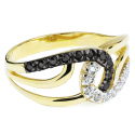 Złoty pierścionek przeplatane cyrkonie czarno-białe