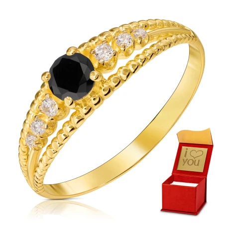 Złoty pierścionek z czarnym kamieniem