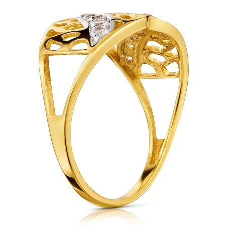 Ażurowy złoty pierścionek 585 z kamieniami