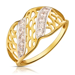 Złoty pierścionek FALA bogato zdobiony cyrkoniami P3.1441 | ERgold