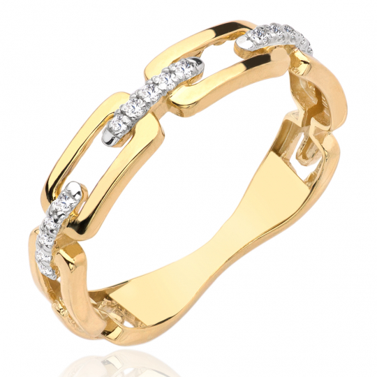 Złoty pierścionek łańcuszek białe kamienie