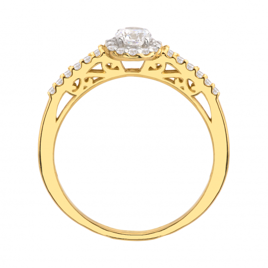 Złoty pierścionek zaręczynowy biały kamień