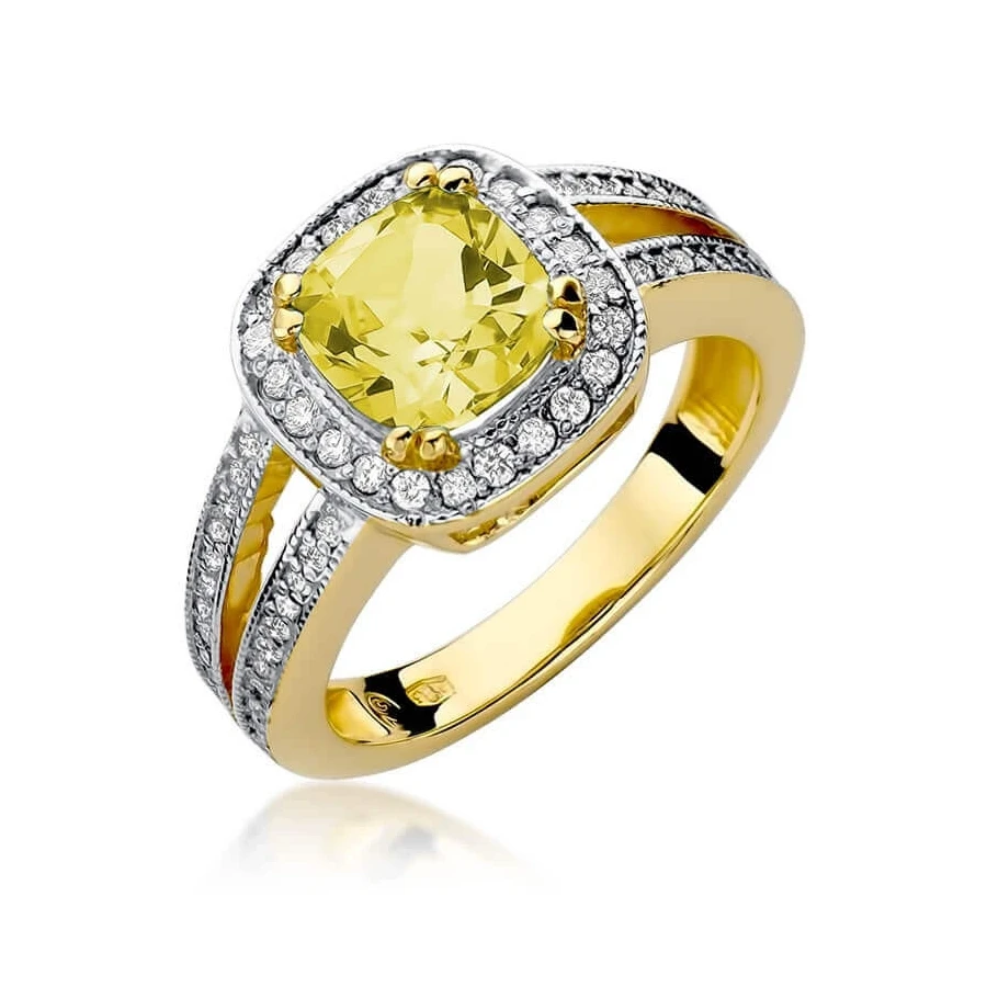 Złoty pierścionek z diamentem EY-307 cytryn