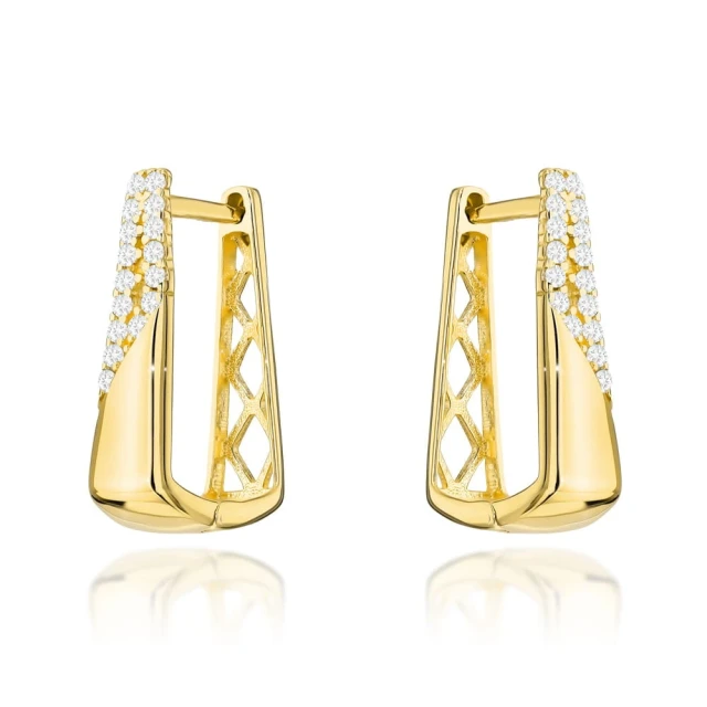 Kolczyki złote zdobione cyrkoniami i ażurowym tyłem