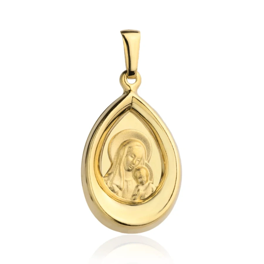 ⭐ Medalik złoty z wizerunkiem Matki Boskiej z Jezusem w łezce ♥ Ergold