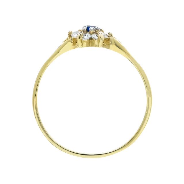 Złoty pierścionek piękny Kwiat niebieski kamień