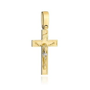 ⭐ Krzyż złoty satynowy ze zdobieniem z ukrzyżowanym Jezusem ♥ Ergold