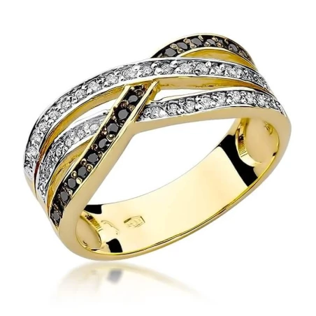 Złoty Pierścionek 585 z diamentem brylant białe 0,18 czarne 0,09ct