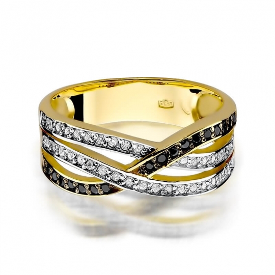 Złoty Pierścionek 585 z diamentem brylant białe 0,18 czarne 0,09ct