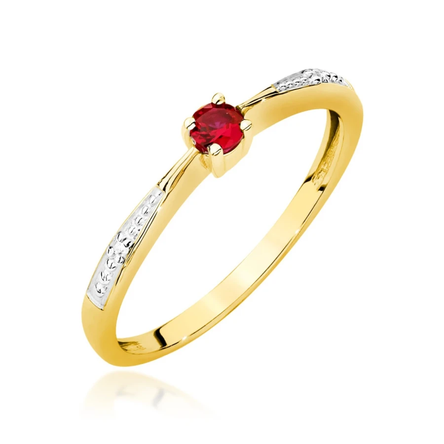Złoty Pierścionek 585 Z Rubinem Diamenty 0,15ct Certyfikat