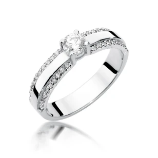 Pierścionek 585 białe złoto diamenty brylant 0,45ct