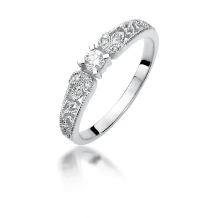 Złoty Pierścionek 585 Białe Złoto Brylanty 0,13ct