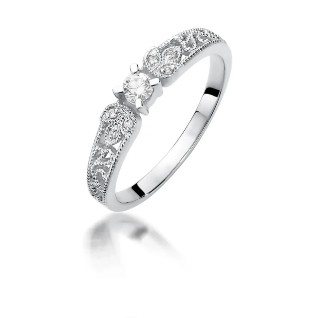 Złoty Pierścionek 585 Białe Złoto Brylanty 0,13ct