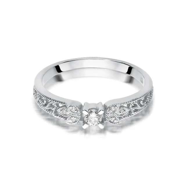 Złoty Pierścionek 585 Białe Złoto Brylanty 0,13ct