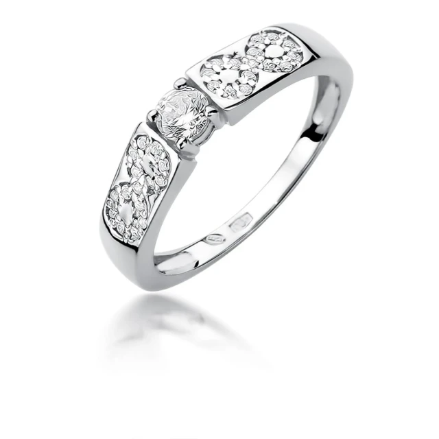 Złoty pierścionek 585 białe złoto brylanty 0,35ct