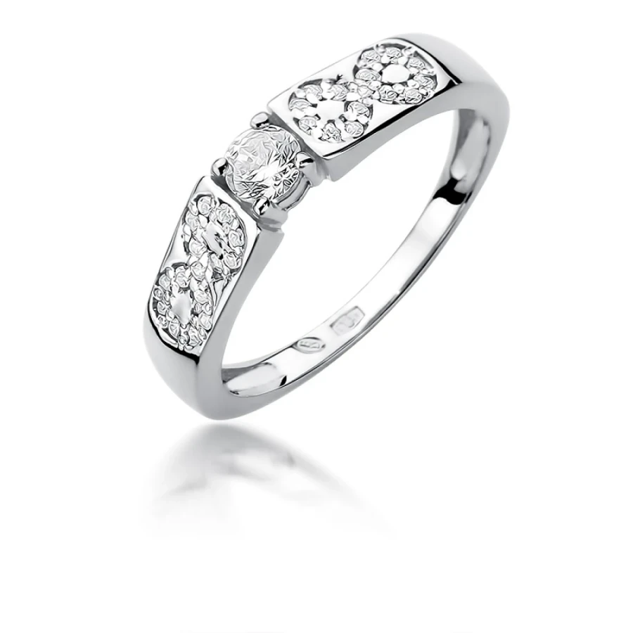 Złoty pierścionek 585 białe złoto brylanty 0,35ct
