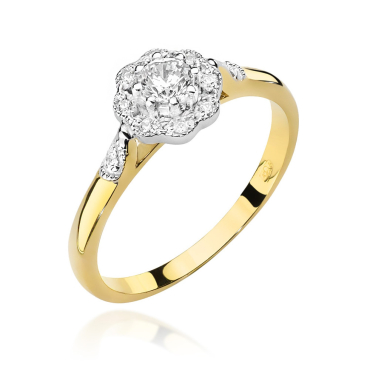 Złoty pierścionek z diamentami kwiat 0,28ct