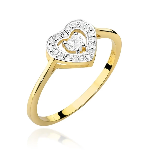 Złoty pierścionek z diamentami serce 0,19ct