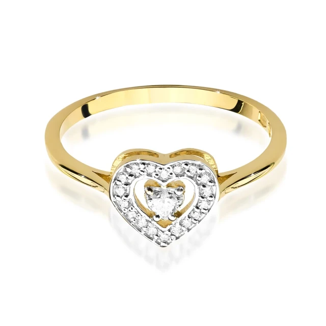 Złoty pierścionek z diamentami serce 0,19ct