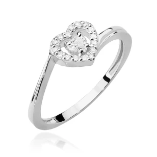Pierścionek z białego złota z diamentami serce 0,18ct