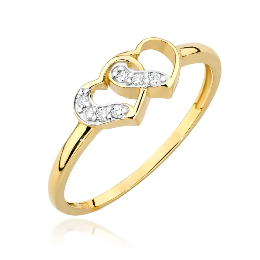 Złoty pierścionek 585 diamenty serca 0,06ct