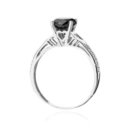 Czarny diament pierścionek białe złoto 585