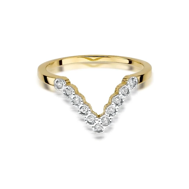 Złoty pierścionek 585 kamienie diamenty 0,11ct