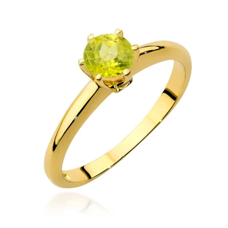Złoty pierścionek z oliwinem 585 certyfikat