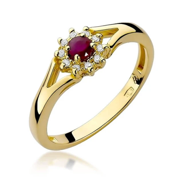 Gold Ring 585 mit Diamant Rubin 0,15ct