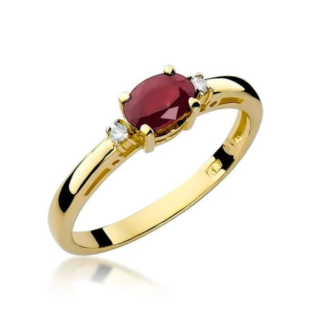 Rubin pierścionek złoty diamenty