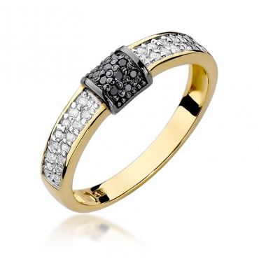 Złoty Pierścionek 585 z diamentem brylant białe 0,14 czarne 0,05ct