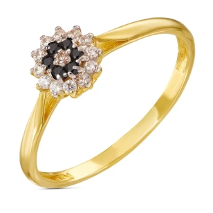 Złoty pierścionek uroczy Kwiatek biało czarny P1.280c | ERgold
