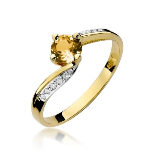 Cytryn pierścionek diamenty złoto 585