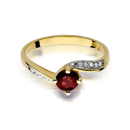 Rubin pierścionek diamenty złoto 585