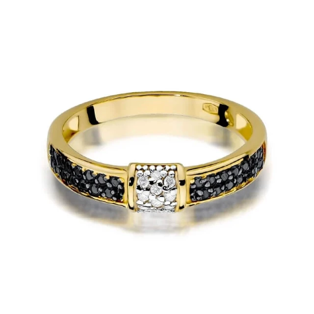 Gold Ring 585 mit Diamant Diamant Weiß 0.05 Schwarz 0.14ct