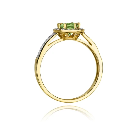 Złoty pierścionek z oliwinem i diamentami 585