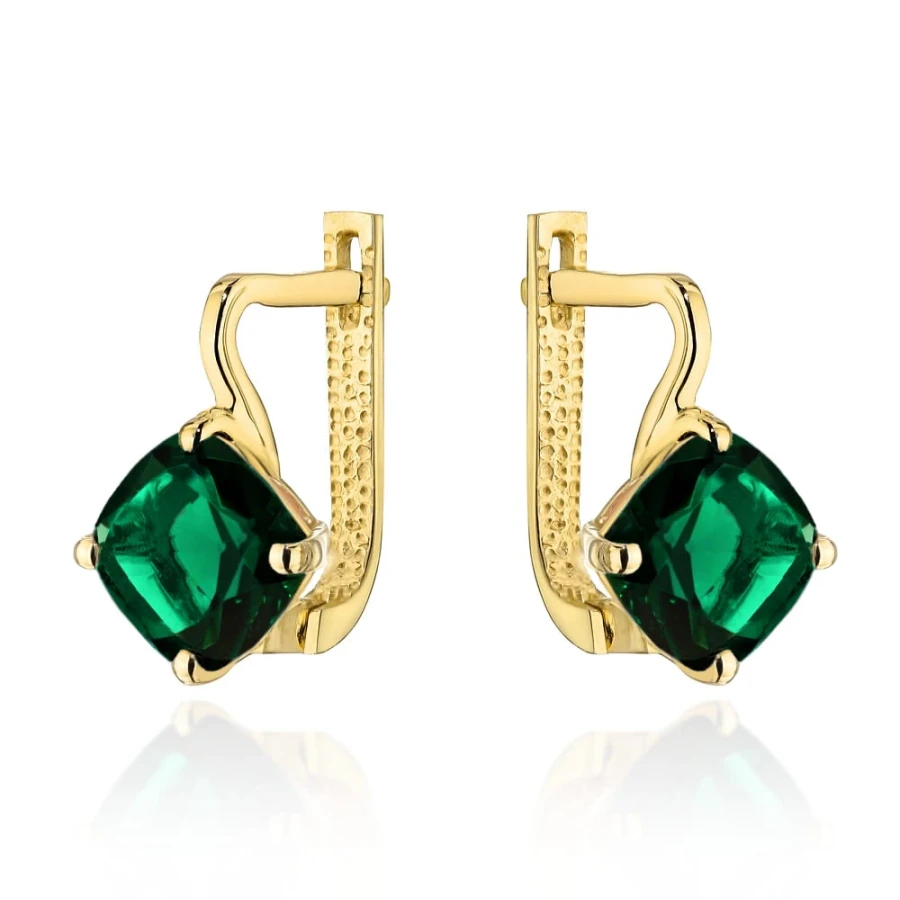 ⭐ Kolczyki złote z kolekcji "COLORFUL STONE" z eleganckim zapięciem - zielony kwarc kwadrat ♥ Ergold