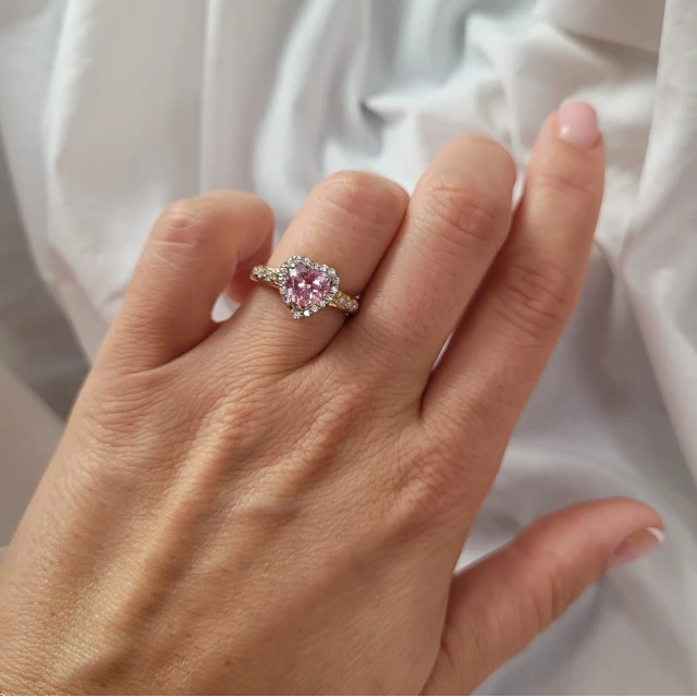 Goldener Ring 585 Verlobung Pink Herz
