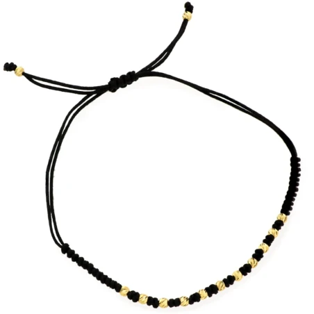 Bransoletka diamentowane kuleczki na czarnym sznurku
