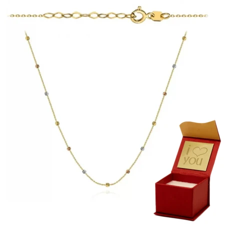 Naszyjnik złoty diamentowane kuleczki w trzech kolorach złota choker