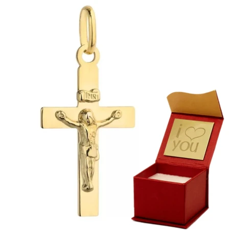 Złoty krzyżyk gładki z wizerunkiem Jezusa mały