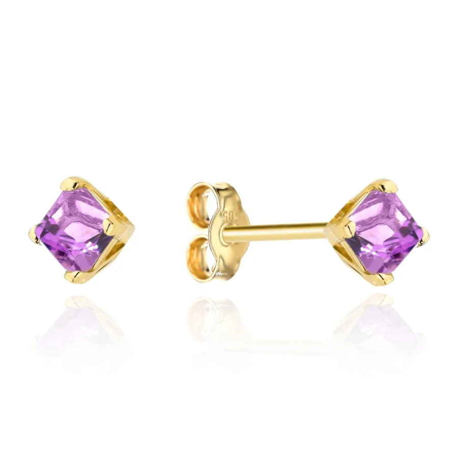 ⭐ Kolczyki złote z kolekcji "COLORFUL STONE" - ametyst kwadrat na sztyfcie ♥ Ergold