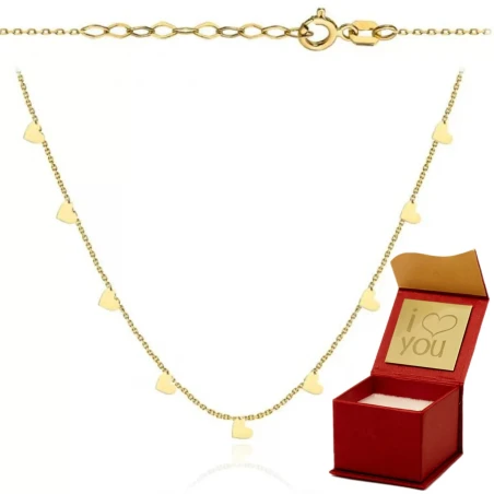 Naszyjnik złoty z zawieszonymi serduszkami 42+3cm