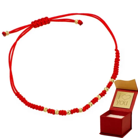 Bransoletka diamentowane kuleczki na czerwonym sznurku