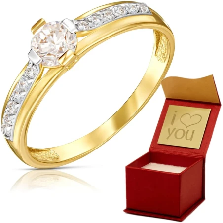 Złoty pierścionek zaręczynowy z białym kamieniem 333