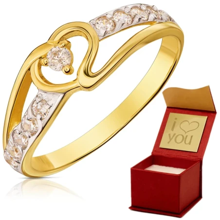 Złoty pierścionek serce z cyrkoniami 585