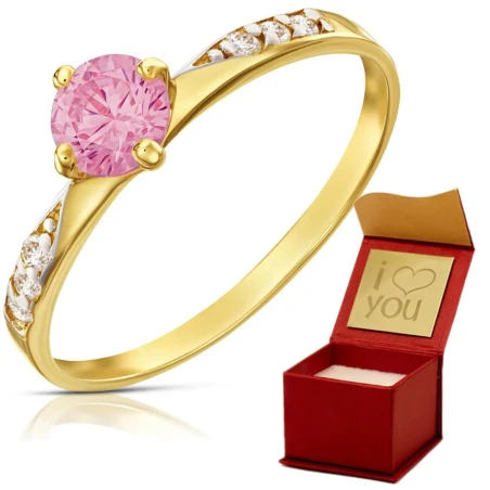 Zaręczynowy pierścionek złoty z różowym kamieniem